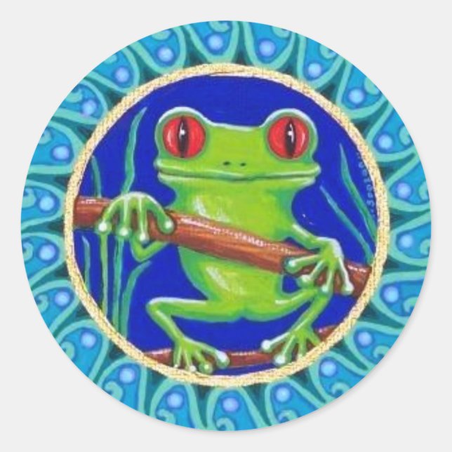 Sticker Rond Baguette de grenouille verte mignonne par Soozie W (Devant)