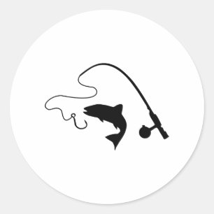 Sticker Rond Baguette de pêche et poisson, pêche