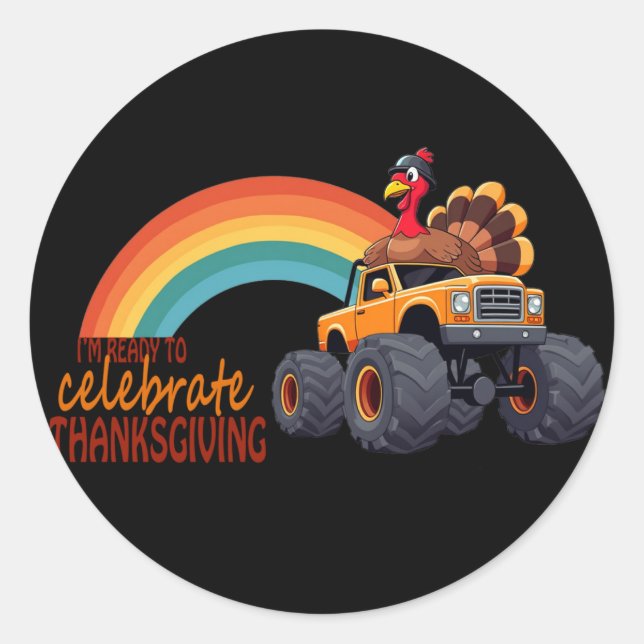 Sticker Rond Baguette de Thanksgiving de Turc Monster Truck (Devant)