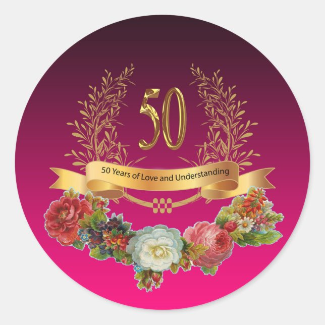 Sticker Rond Baguette du 50e anniversaire du Mariage (Devant)