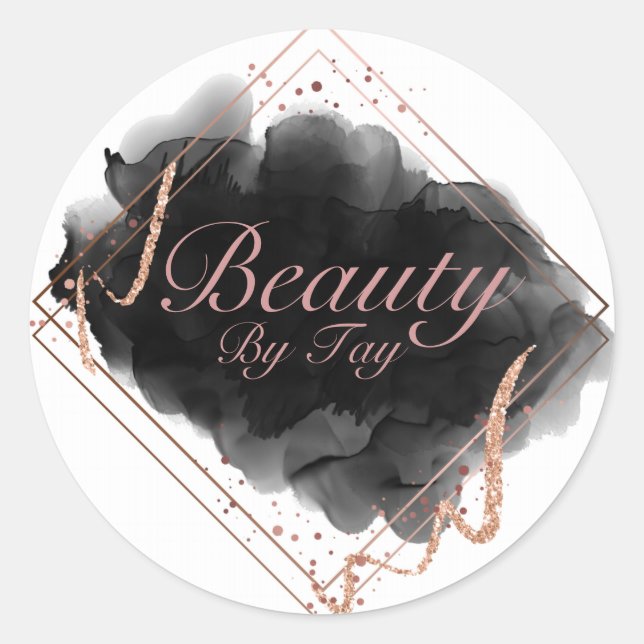 Sticker Rond Baguette en or noir et Rose Rose (Devant)
