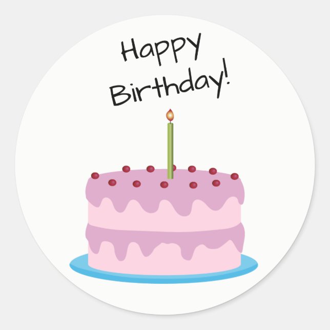 Sticker Rond Baguette ronde au gâteau rose d'anniversaire (Devant)