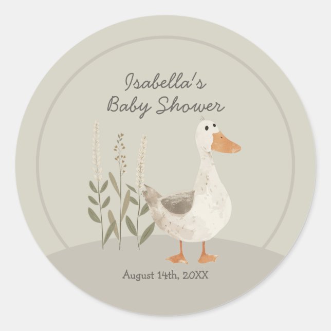 Sticker Rond Baguette ronde Baby shower oie à l'aquarelle migno (Devant)