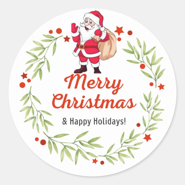 Sticker Rond Baguette rouge et verte Festive Joyeux cercle de N (Devant)