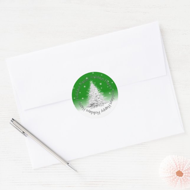 Sticker Rond Baguette verte de Joyeuses fêtes (Enveloppe)