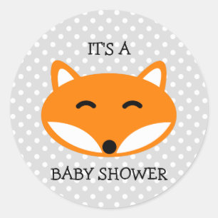 Sticker Rond Baguettes de baby shower renard rouge mignon avec 