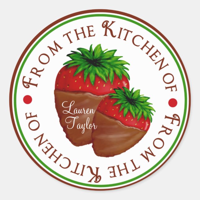 Sticker Rond Baguettes de fraises couvertes de chocolat (Devant)