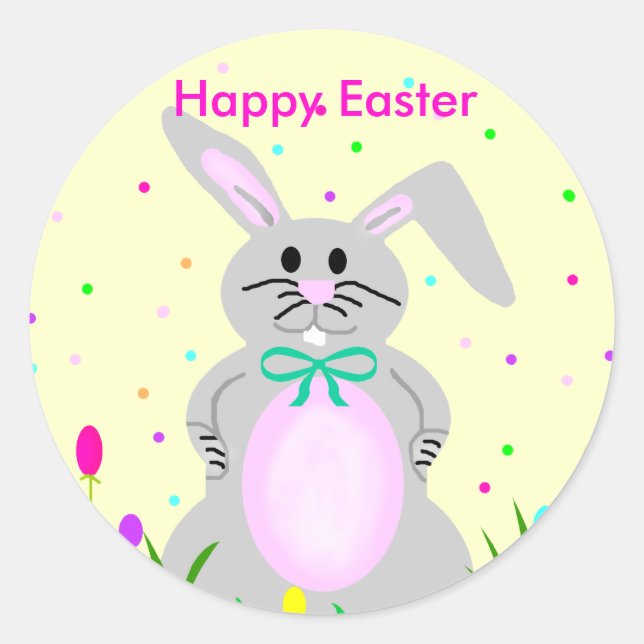 Sticker Rond Baguettes de modèle Joyeux Bunny de Pâques (Devant)