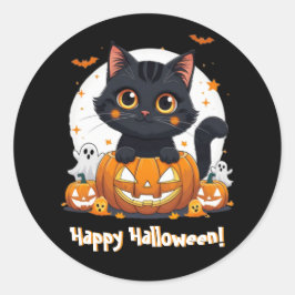 Sticker Rond Baguettes d'Halloween en chats noirs | Kawaii