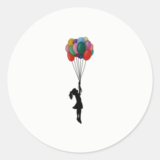 Sticker Rond Baguettes mignonnes fille avec ballons (Devant)