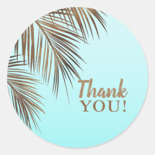 Sticker Rond Bahama Breeze Copper Palm Aqua Mer Bleu Mariage