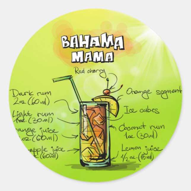 Sticker Rond Bahama Mama Cocktail Recipe (Devant)