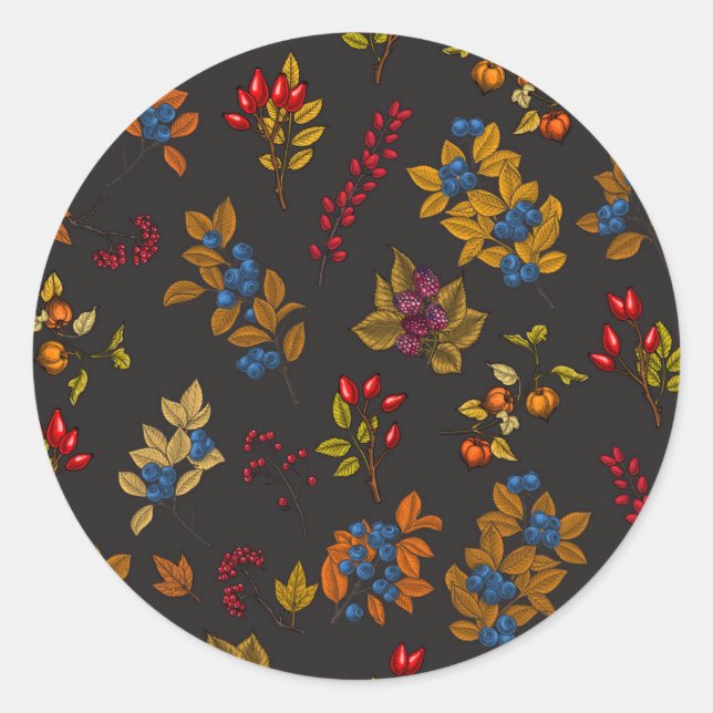 Sticker Rond Baies d'automne sur chocolat brun 2 (Devant)