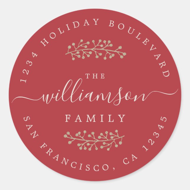 Sticker Rond Baies d'or rustique Sprig Rouge Noël (Devant)