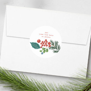 Sticker Rond baies festives traditionnelles vert & rouge noël