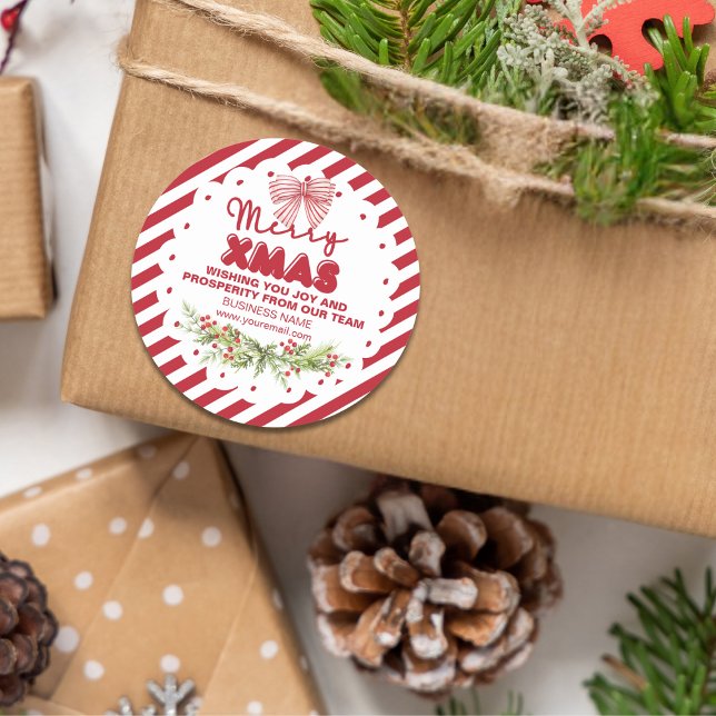 Sticker Rond Baies florales blanches rouges classiques (Créateur téléchargé)