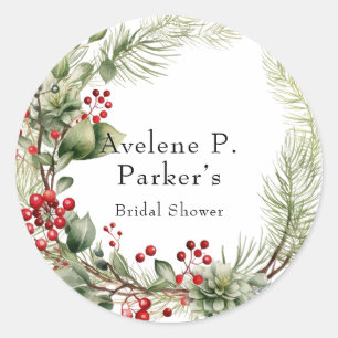 Sticker Rond Baies rouges de Noël Épines de pin Lavage de maria