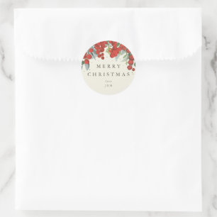 Sticker Rond Baies rouges + Eucalyptus Joyeux Noël/Personnalisé