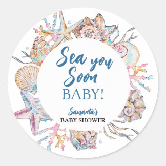 Sticker Rond Baignade de Coquillages Bientôt Baby Shower