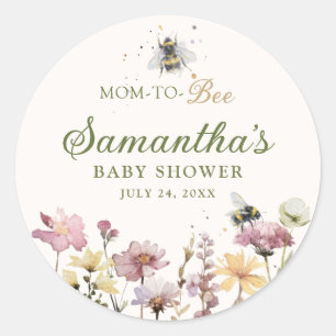 Sticker Rond Baigneuse de bébé à l'aquarelle de fleurs sauvages