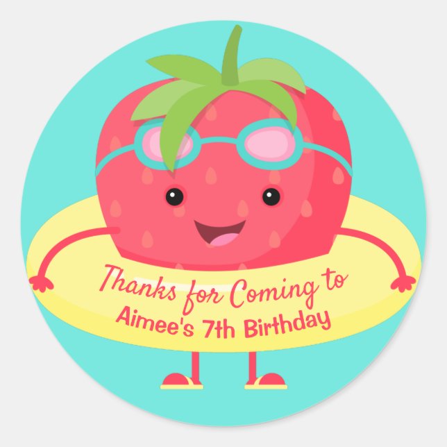 Sticker Rond Baigneuse mignonne aux fraises (Devant)