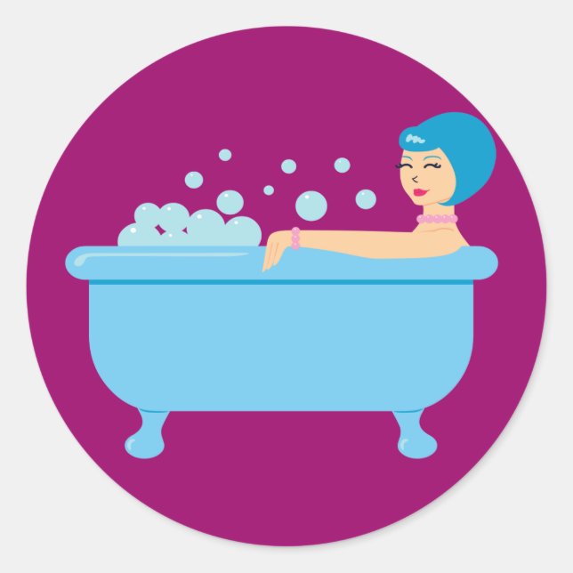 Sticker Rond Baignoire de bulle rétro fille (Devant)