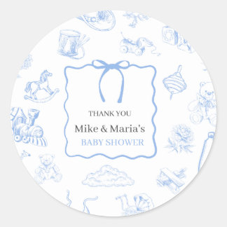 Sticker Rond Bain de bébé garçon Toile De Jouy Bleu