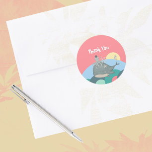 Sticker Rond Bain de bébé rose baleine nautique mignon calamar