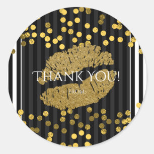 Sticker Rond Baiser des lèvres en or noir et blanc