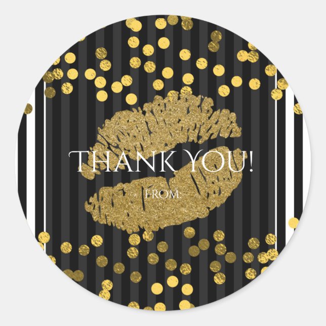 Sticker Rond Baiser des lèvres en or noir et blanc (Devant)