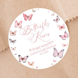 Sticker Rond Baisers à papillon et voeux de bébé Baby shower ro