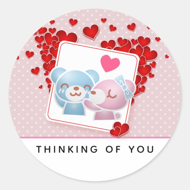 Sticker Rond Baisers avec coeur d'amour rouge tout autour (Devant)