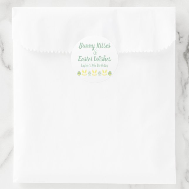 Sticker Rond Baisers Bunny et souhaits de Pâques Anniversaire (Sac)