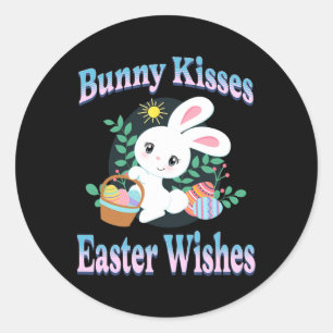 Sticker Rond Baisers de lapin Pâques souhaite de mignons oeufs