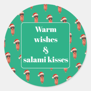 Sticker Rond Baisers drôles de salami apéro Noël