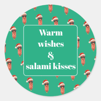 Sticker Rond Baisers drôles de salami apéro Noël