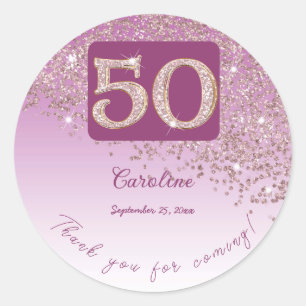 Sticker Rond Baisse de la Parties scintillant Rose d'or, 50e an