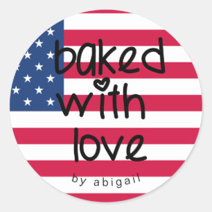 Sticker Rond Baked with Love - Drapeau américain personnalisé