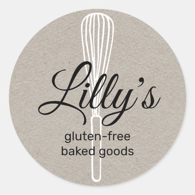 Sticker Rond Baker Whisk Bakery Carré Kraft Carte de visite (Devant)