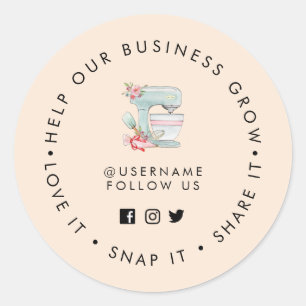 Sticker Rond Bakery Peach Les médias sociaux suivent