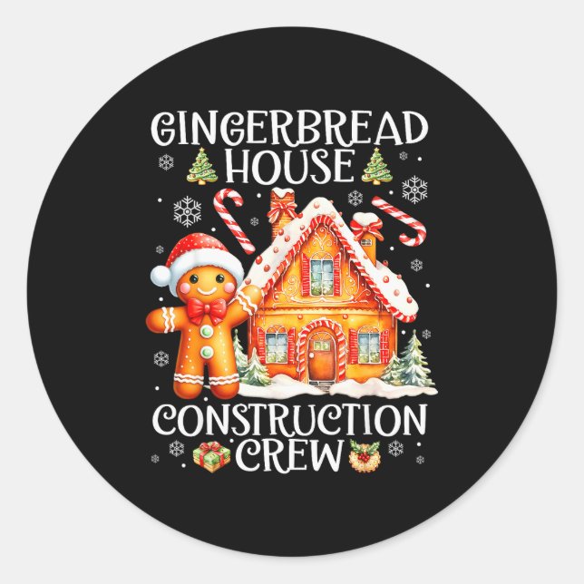 Sticker Rond Baking Gingerbread House Construction Crew Christm (Devant)