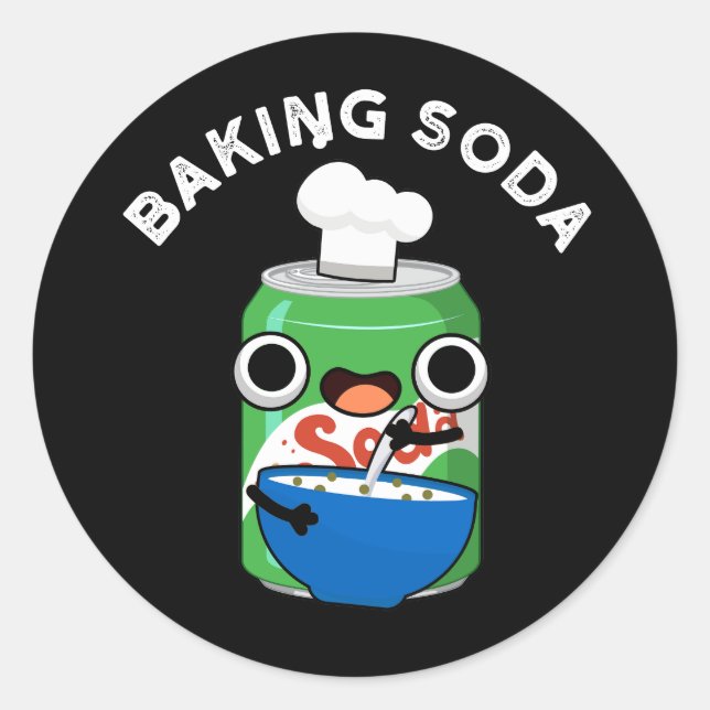 Sticker Rond Baking Soda Funny Soda Pop Pun Dark BG (Devant)