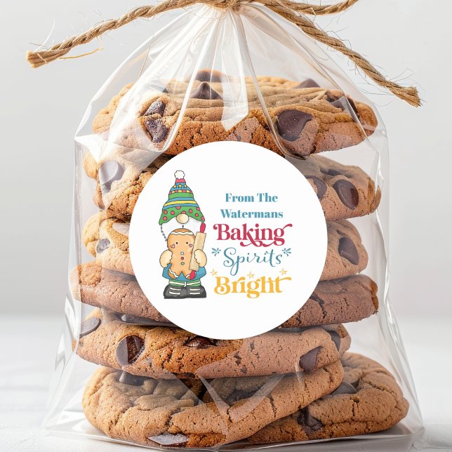 Sticker Rond Baking Spirits Bright Cookie Christmas Holiday (Baking Spirits Bright Monogrammed Gift Bag Sticker for Baked Goods. Happy Holidays!)