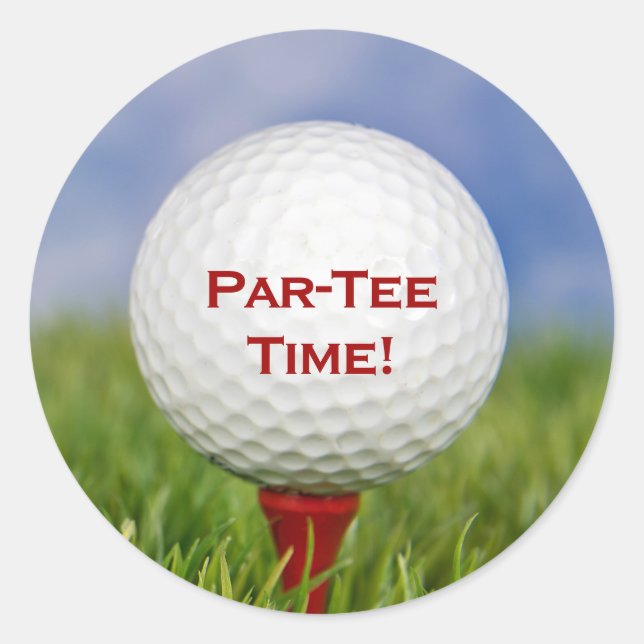Sticker Rond Bal de golf blanc sur Red Tee (Devant)