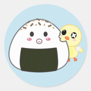 Sticker Rond Bal de riz Kawaii "Onigiri" avec Ejiki le poussin