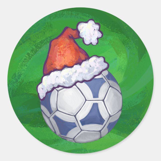 Sticker Rond Bal de soccer bleu et blanc sur vert (Devant)