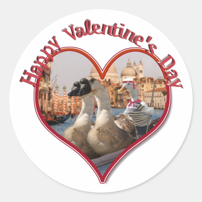 Sticker Rond Balade romantique en gondole pour la Saint-Valenti (Devant)