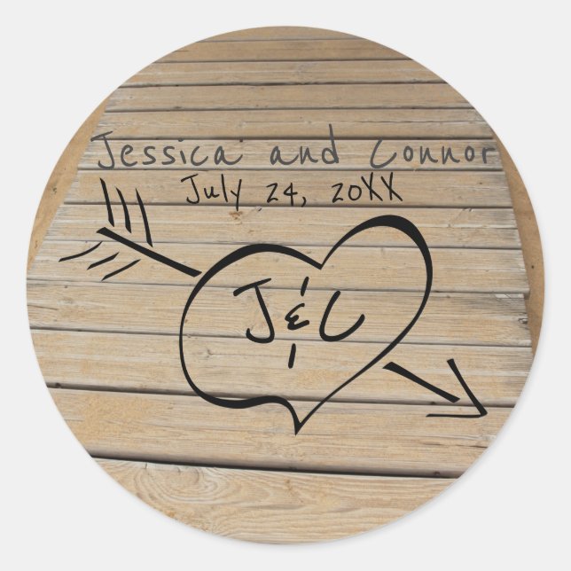 Sticker Rond Balade Rustique, Coeur & Initiales Mariage de plag (Devant)