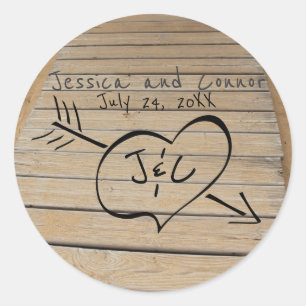 Sticker Rond Balade Rustique, Coeur & Initiales Mariage de plag