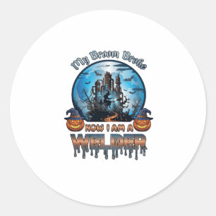 Sticker Rond Balai Soudure Cassée Sorcière Usine Citrouilles Ha